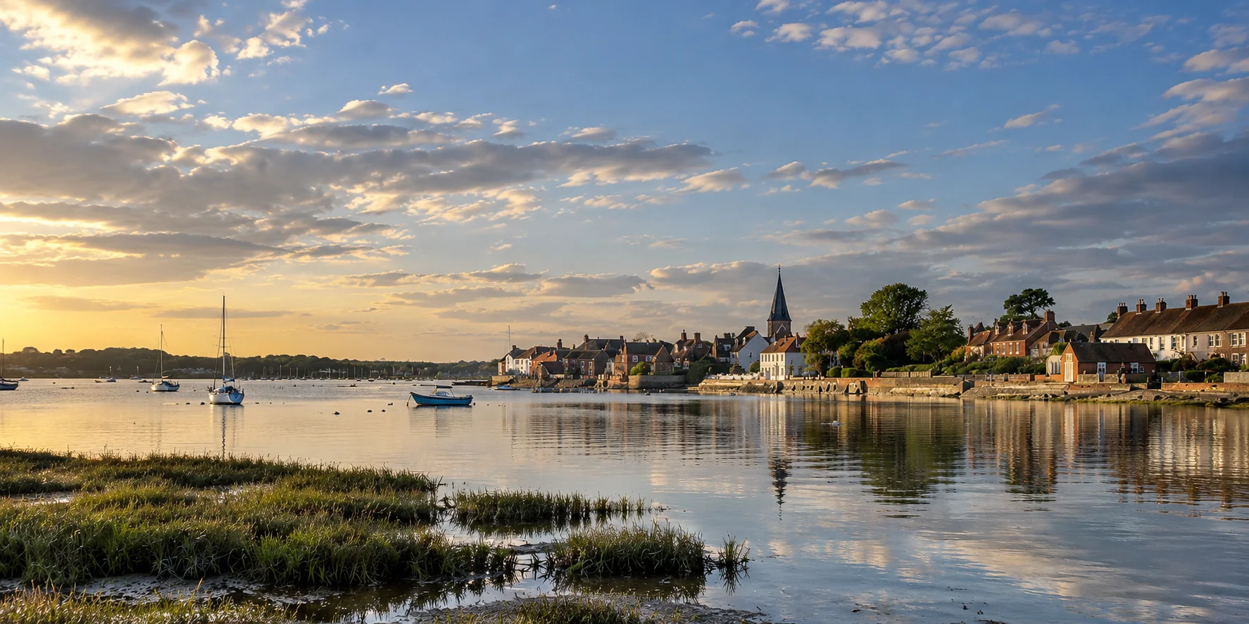 Illustration of Bosham Harbour and waterfront properties in West Sussex